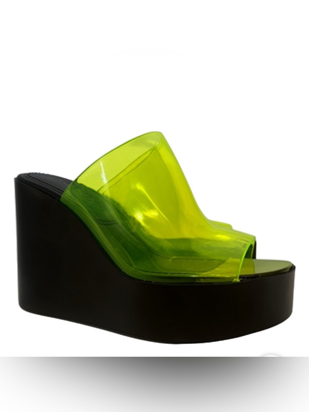 DKNY Neon Lime Jelly Platform Wedge Slides Size 8 Y2K Festival Sandals NWT